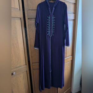 Purple Long Lounge Robe with Embellished Front